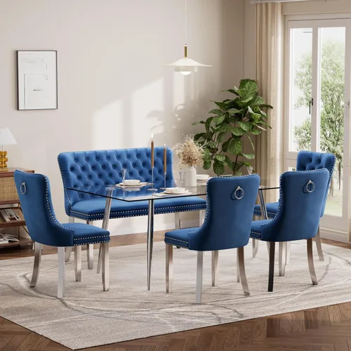 Miniatura 120 de Baysitone Juego de mesa de comedor de vidrio de 51 pulgadas para 4, juego de 5 piezas moderno de comedor, mesa de cocina rectangular de vidrio con 4