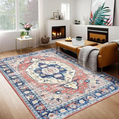 Miniatura 13 de FairOnly Alfombras lavables de 2 x 3 pulgadas, alfombra antideslizante de pelo bajo, alfombra de piso con estampado envejecido, alfombra de área