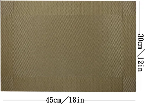 Miniatura 3 de Juego de 6 manteles individuales de plástico lavables para mesa de cocina, resistentes al calor, de vinilo tejido, para exteriores, 12 x 18 Dorado