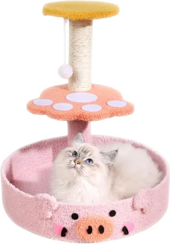Lindo árbol de gato de peluche decorativo para gatos, torre de dibujos animados, divertida plataforma de diversión, rascador de sisal natural,
