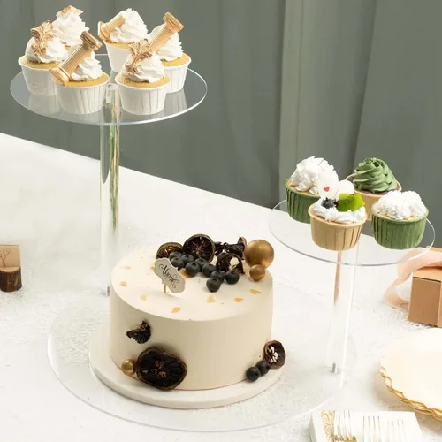 Miniatura 18 de Efavormart - Paquete de 2 elevadores de plástico transparente de 12 pulgadas con borde dorado para cupcakes y postres, soporte desechable para tartas