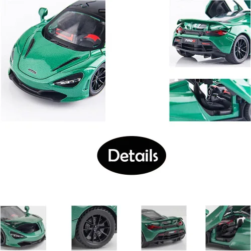 Miniatura 3 de Aleación coleccionable verde 720s modelo de coche de juguete tire hacia atrás vehículo DieCast con luces y sonido