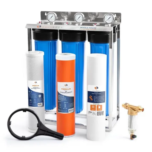 Miniatura 11 de Aquaboon Sistema de filtro de agua para toda la casa de 3 etapas con prefiltro, bloque de carbón de 20x4.5, filtros para hierro y manganeso