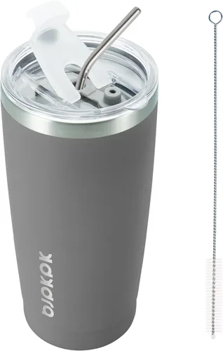 Miniatura 37 de BJPKPK - Vaso de 30 onzas con tapa y pajilla, de acero inoxidable con aislamiento de doble pared al vacío, color azul marino A-Azul Marino-30oz