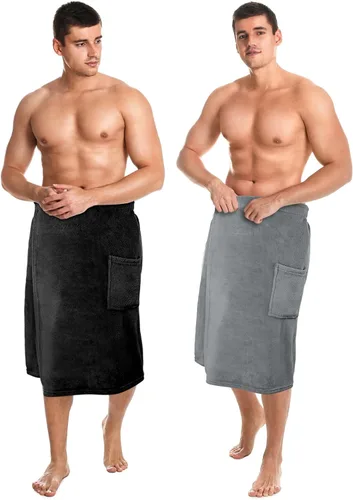 Miniatura 11 de Tudomro 2 toallas de baño para hombre, toalla grande de rizo ajustable con bolsillo para después de la ducha, para hombres, regalo, spa, Gris