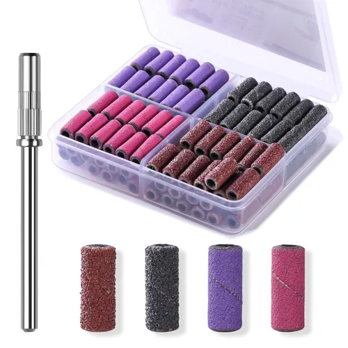 Miniatura 12 de Makartt - Puntas de taladro para uñas y bandas de lijado para taladro de uñas, 100 piezas de 4 colores de grano grueso y fino 80/120/180/240