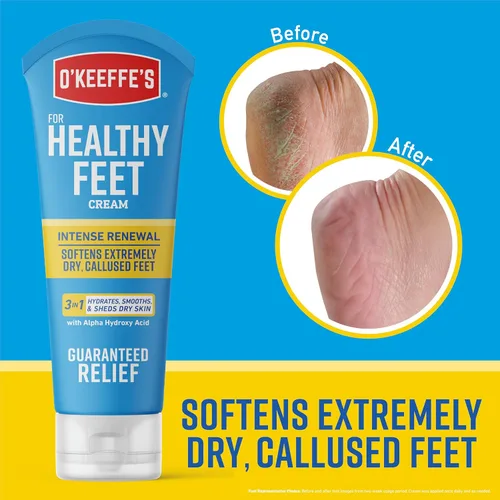 Miniatura 3 de O'Keeffe's Crema renovadora intensa para pies saludables con urea y ácido alfa hidroxi, tubo de 3 onzas, exfolia químicamente y suaviza los pies