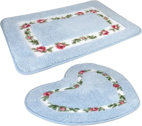 Miniatura 6 de Bonita alfombra de área de flores de rosas en forma de corazón para un baño súper suave, antideslizante, absorbente, alfombra de baño floral Azul