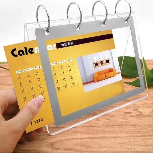 Miniatura 6 de Organizador de calendario acrílico, soporte de menú para fotos, escritorio de mesa, álbum abatible con pantalla de bolsillo de PVC, fotos