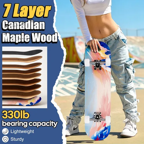 Miniatura 4 de Patinetas para principiantes, adultos, jóvenes, adolescentes, niños o niñas, de 31 x 8 pulgadas, patinetas completas de 7 capas de madera de arce