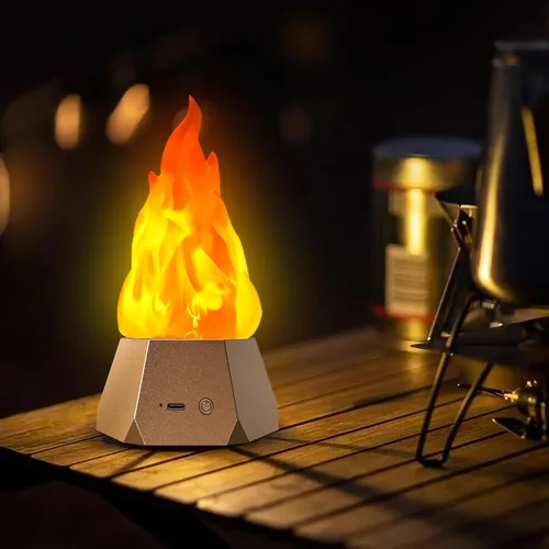 Ollcuz Lámpara de fuego falsa, velas sin llama recargables por USB con llama parpadeante, luz LED de llama de 3 modos para acampar al aire libre,