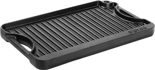 Miniatura 4 de VEVOR Parrilla/plancha reversible, plancha de hierro fundido pre-sazonada de 14 x 8.5 pulgadas, sartén rectangular portátil con asa, utensilios