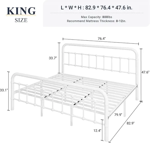 Miniatura 2 de Allewie Marco de Cama de Plataforma de Metal Tamaño King con Cabecero/Pie de Cama de Arte de Hierro Forjado Estilo Victoriano, No Requiere Somier