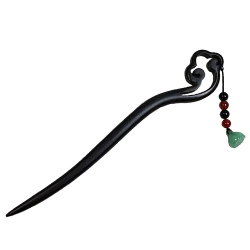 Horquilla de madera de jade chino retro hecha a mano clásica verde loto palillos de pelo tocado borla palillos para el pelo largo fiesta diario