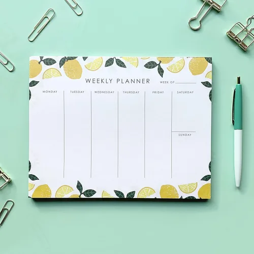 Miniatura 5 de Bloc de notas de planificador semanal, 9 x 7 pulgadas, 52 hojas extraíbles, planificador de escritorio sin fecha, calendario y organizador para Limón