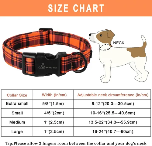 Miniatura 5 de Aring Pet Collar de algodón, ligero, hebilla de liberación rápida, de Halloween y otoño, para perros pequeños, medianos y grandes, a cuadros