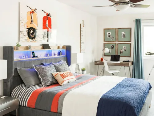 Miniatura 6 de HOMRELEXA Base de cama tamaño matrimonial para niñas con cabecera de 51 pulgadas de alto, luces LED y estación de carga, plataforma tapizada de pana