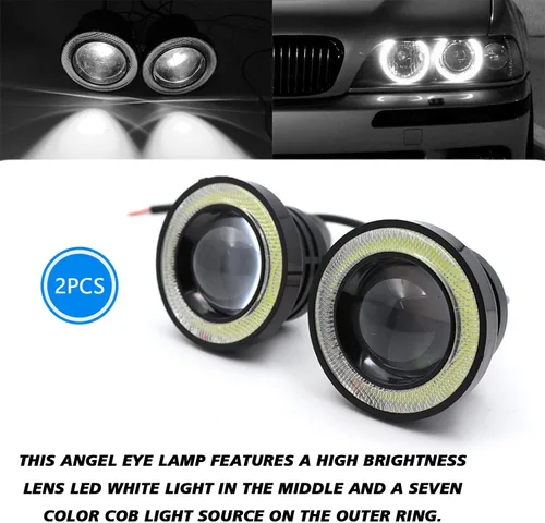 Miniatura 4 de Faros antiniebla LED con anillo halo, ojos de ángel, luces diurnas DRL, lámparas de proyector súper brillantes con abertura COB redonda, 12V 10W