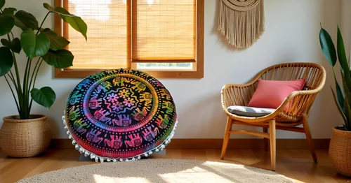 Miniatura 3 de CRAFT KALA Funda de Cojín de Suelo Redonda de 22" Mandala Boho para Sala de Meditación Asientos Pufs Funda para Sala de Estar Sala de Yoga Hogar