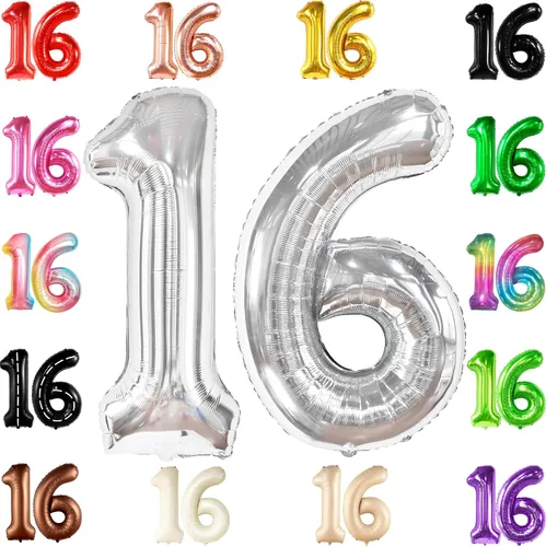 Miniatura 16 de KatchOn, Globo de oro rosa con el número 16 de 40 pulgadas Globo de aluminio para decoraciones de cumpleaños de 16 años para niñas Globo de oro
