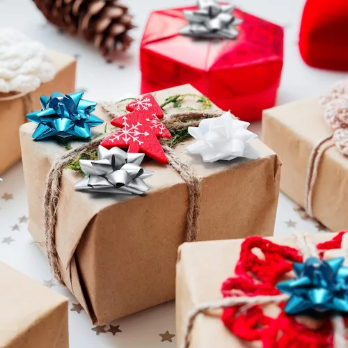 Miniatura 7 de Sanwuta 140 Piezas de Mini Lazos de Navidad para Envolver, Lazos de Regalo Autoadhesivos Metálicos Mate para Envolver Regalos de Navidad