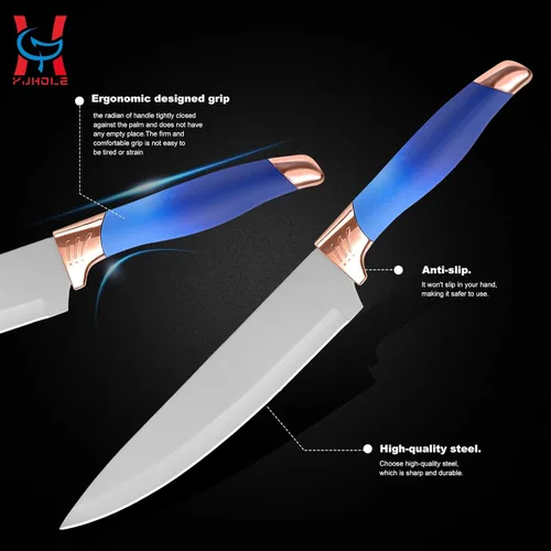 Miniatura 7 de Juego de utensilios de cocina de 13 piezas, juego de utensilios de cocina de silicona azul con 5 cuchillos de cocina, juego de espátulas no tóxicas