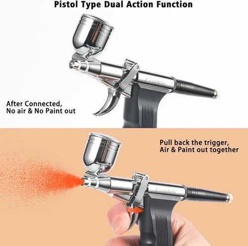 Miniatura 5 de Pistola de gatillo de aerógrafo Pistola de pulverización de cepillo de aire con agujas de 0.008 in 7CC y 10 CC Copa para pintar Kit de aerógrafo
