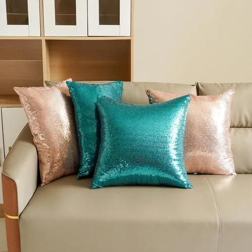 Miniatura 2 de Poise3EHome Fundas de almohada decorativas de lentejuelas de 20 x 20 pulgadas para sofá, cama, sala de estar, Navidad (verde azulado, 2 unidades)
