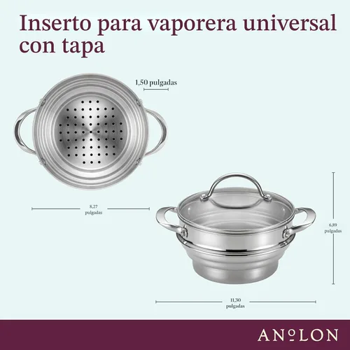 Miniatura 2 de Anolon – Inserto para vaporera universal, de acero inoxidable, clásico, M, Acero inoxidable