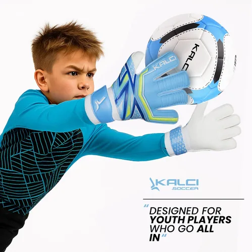 Miniatura 3 de Kalci Guantes de portero de fútbol con acolchado de espuma de látex para niños/adultos, protección de dedos transpirables, guantes de portero
