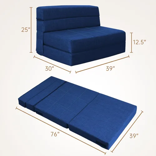 Miniatura 3 de Nigoone Sofá cama plegable de espuma viscoelástica con cojín, silla reclinable, sofá cama individual convertible para invitados, futón, funda Azul