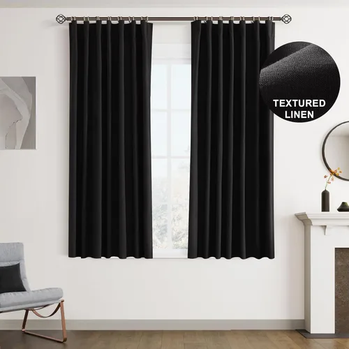 Miniatura 55 de Joywell 2 cortinas opacas 100%, lino, beige natural, trabillas traseras/cinta con ganchos, aislantes, de dormitorio, comedor, sala, puerta corrediza
