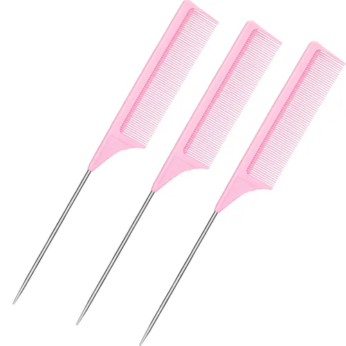 3 paquetes de peines de cola de rata de 9 pulgadas de fibra de carbono resistente al calor, peine para cardar con púa de metal, peinado, separación,