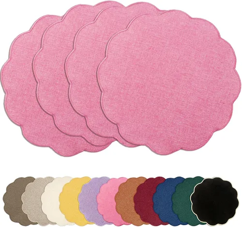 Miniatura 8 de AHHFSMEI Juego de 4 manteles individuales redondos de lino sintético, alfombrillas de mesa impermeables, resistentes al calor, antideslizantes y a