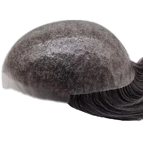 Miniatura 3 de N.L.W. Peluquín de cabello humano para hombres, base de piel fina de 0.04mm PU, tamaño base 25 x 20 cm, nudos en V, prótesis capilar, sistema