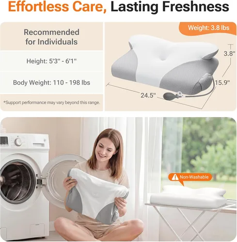 Miniatura 7 de Almohada cervical inflable para dormir con soporte ajustable, almohada ergonómica de espuma viscoelástica para dormir, almohada de apoyo