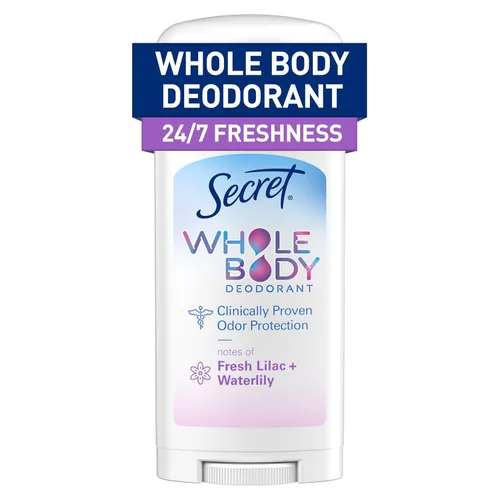 Secret Desodorante en barra de cuerpo entero para mujer, aroma a lila y lirio, desodorante sin aluminio, protección contra olores 72 HR, 2.4 onzas
