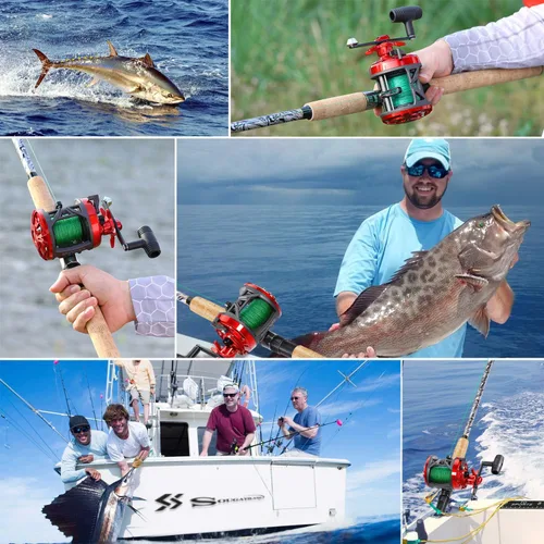 Miniatura 7 de Sougayilang Fiberglass Fishing Rod Combo with Conventional Reel, Durable P-Cork Rod Handle, Medium Heavy for Catfish Salmon and Steelhead