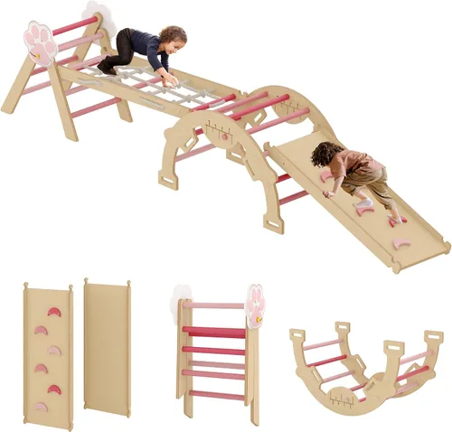 Pikler - Juego de triángulos 4 en 1, juguetes de escalada para niños pequeños con rampa, arco y escalera, juego de escalada con construcción de