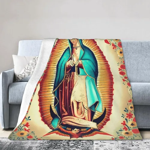Manta de Nuestra Señora de Guadalupe de franela ultra suave y ligera para sofá, cama, uso en todas las estaciones, 80 x 60 pulgadas