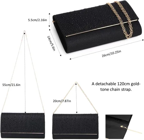 Miniatura 5 de Gurina Bolso de noche para mujer, bolso de mano con diamantes de imitación, lentejuelas con purpurina, bolso cruzado para mujer, fiesta de boda