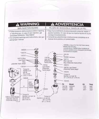Miniatura 8 de 244194 Kit de embalaje de reparación de bomba compatible con pulverizador de pintura sin aire Graco 210 230 295 390 395 490 495 595 3400