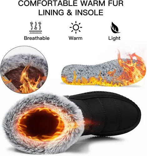 Miniatura 3 de TEMOFON Botas de nieve para mujer, botas de invierno cálidas, impermeables, con forro de piel para exteriores para mujer