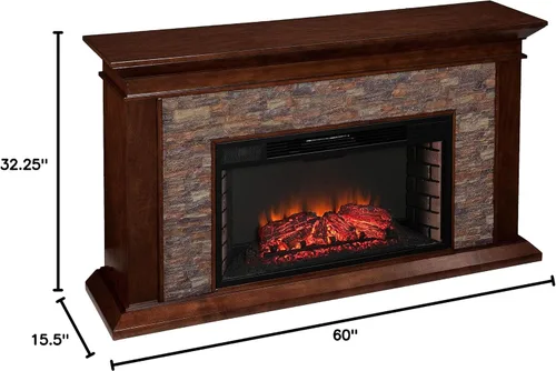 Miniatura 9 de SEI Furniture Canyon Heights - Chimenea eléctrica de piedra apilada de imitación de 60 pulgadas, whisky de arce