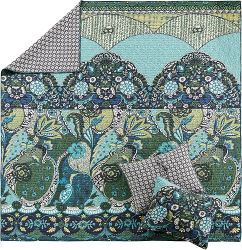 Miniatura 5 de Levtex Home - Juego de edredón Jules - Edredón King + dos fundas de almohada King - Bohemio - Azul marino, verde, azul, verde azulado