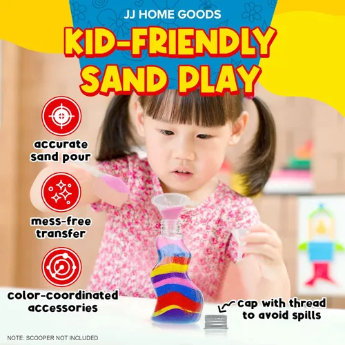 Miniatura 4 de JJ CARE Botellas de arena [12 botellas de arena en forma de onda + 6 embudos pequeños y 6 grandes] Kit de arte de arena para niños de 3 años más