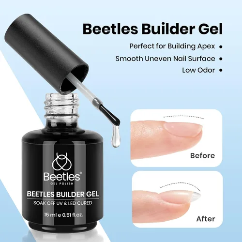 Miniatura 5 de Beetles - Juego de 3 esmaltes de uñas de gel constructor de uñas de 0.5 onzas líquidas con capa superior que no se limpia y capa base para uñas