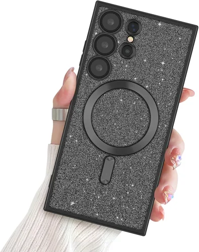 Miniatura 32 de Newseego Funda ultra magnética para Samsung Galaxy S22, funda de lujo con purpurina para mujeres y niñas, protección completa de la lente de la Negro