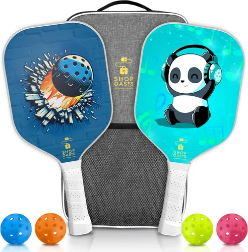 Miniatura 10 de Palas de pickleball para niños (juego de 2), paletas de tamaño infantil (a partir de 6 años), núcleo de panal ligero, cara de golpe de fibra de Azul