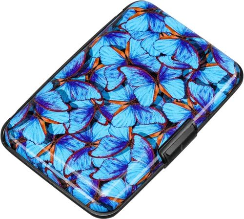 Miniatura 161 de ELFISH Mini cartera de aluminio RFID para tarjetas de crédito, funda de identificación de metal para hombres y mujeres, Happy Flower, Cartera Rfid